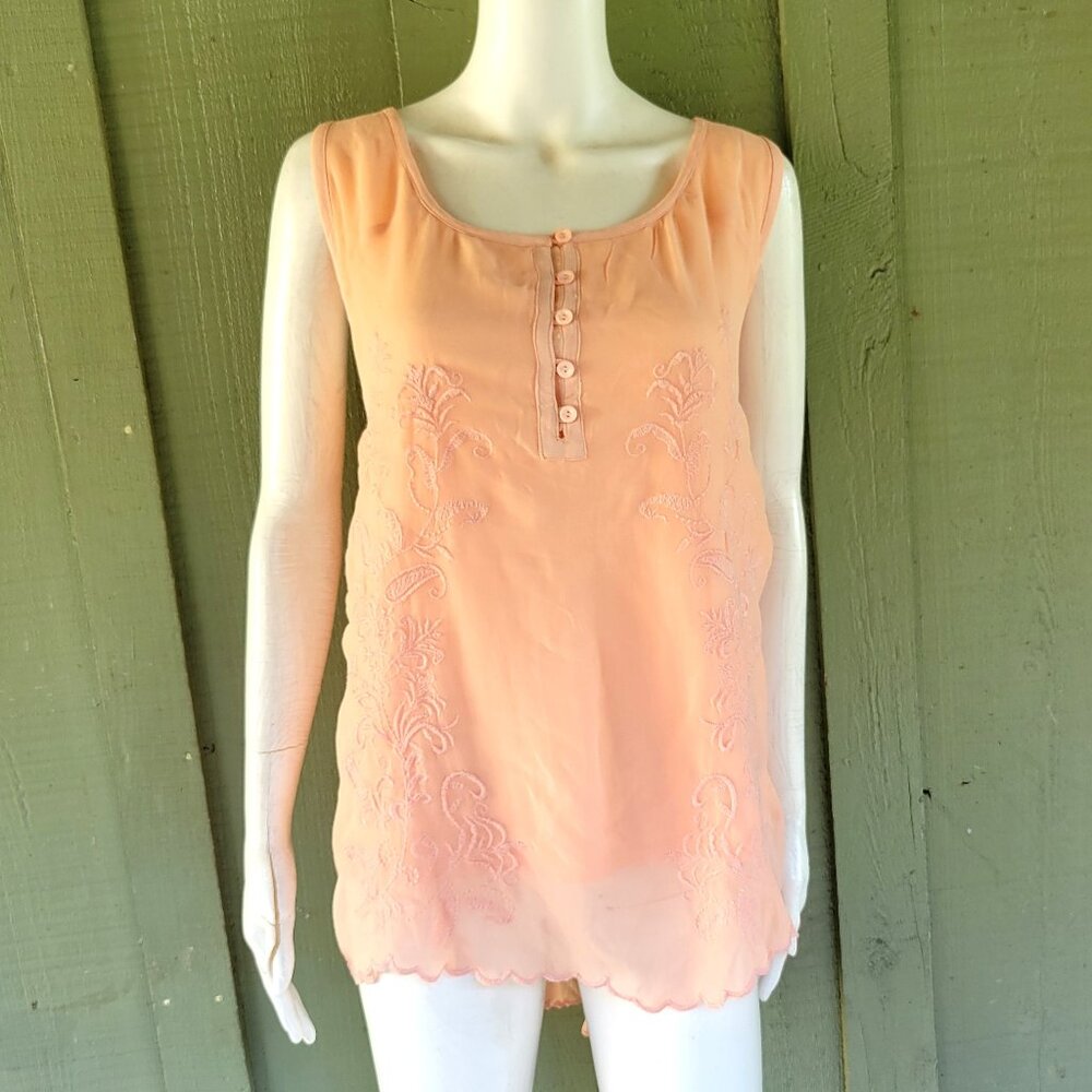 NWT SOFT SURROUNDINGS Peach Embroidered Sleeveless Top XL